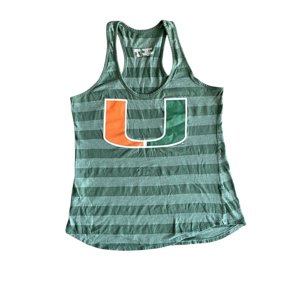 University of Miami Retro Two Tone Green Stripes Women’s Large Hurricanes Canes - Picture 1 of 4